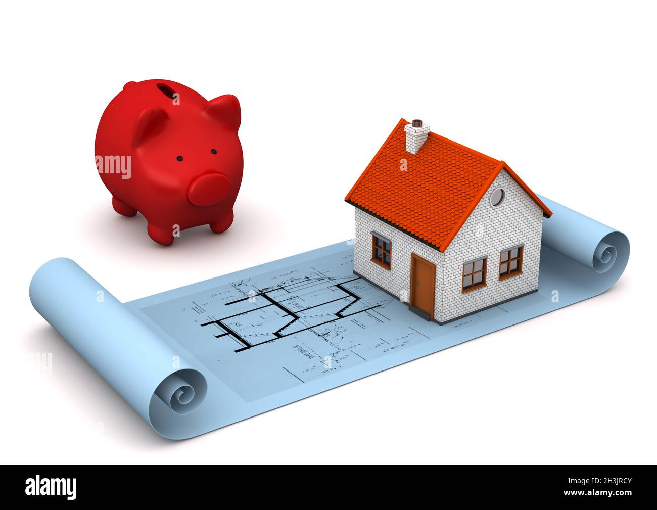 Architectural Drawing House Piggy Bank Foto Stock