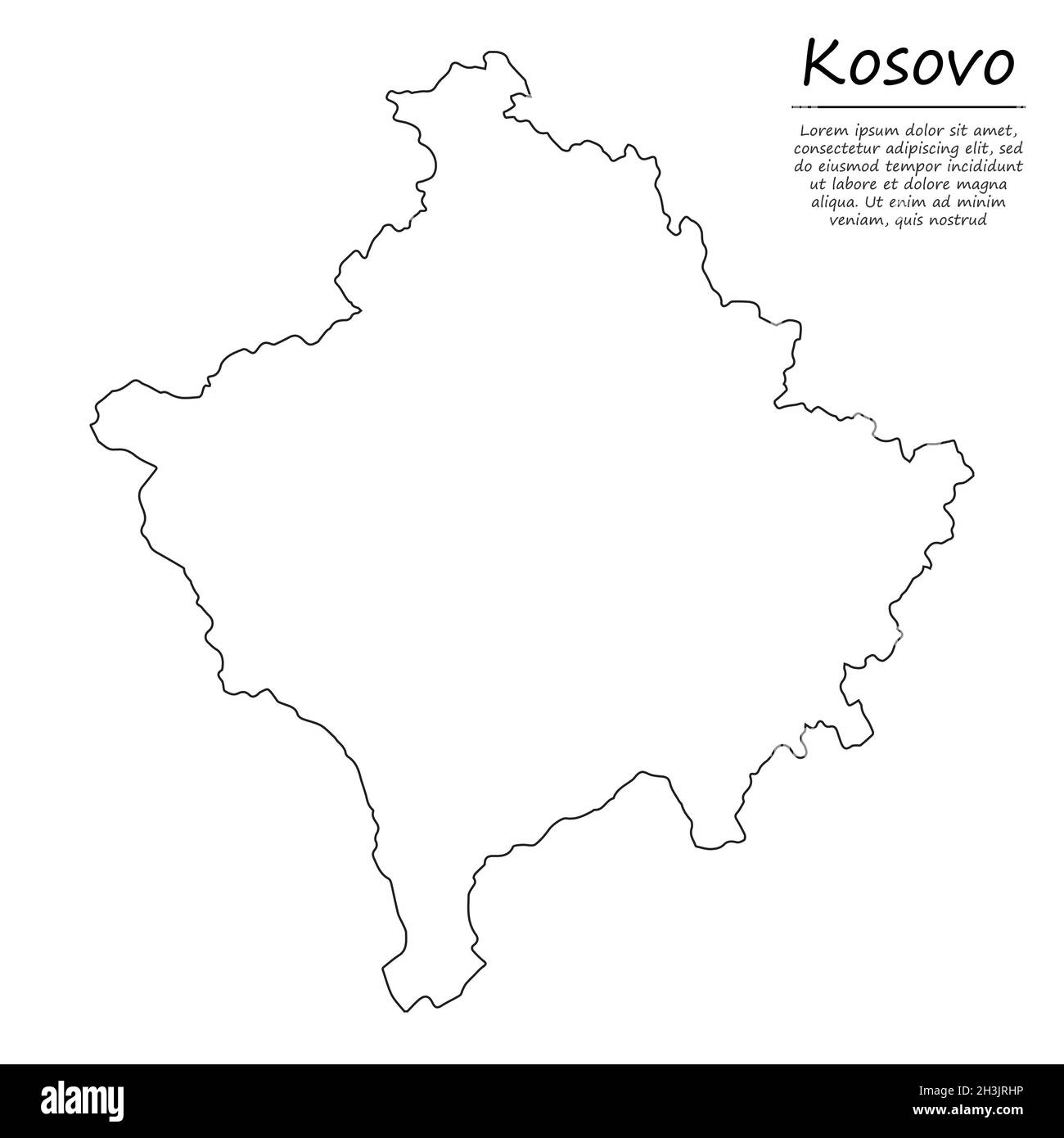 Semplice mappa di contorno del Kosovo, silhouette vettoriale in stile linea di schizzo Illustrazione Vettoriale