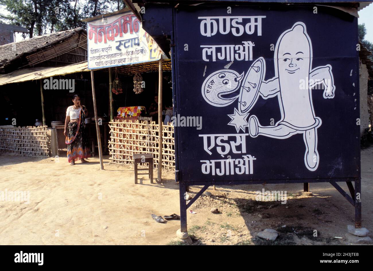 Nepal - Region du Terai - Propagande de lutte contre le Sida Foto Stock