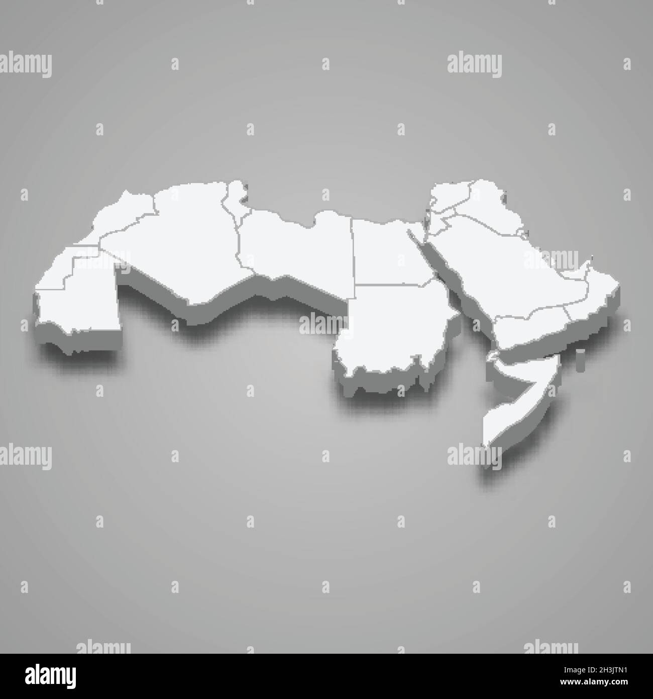 Mappa isometrica 3d della regione del mondo arabo, isolata con illustrazione vettoriale ombra Illustrazione Vettoriale