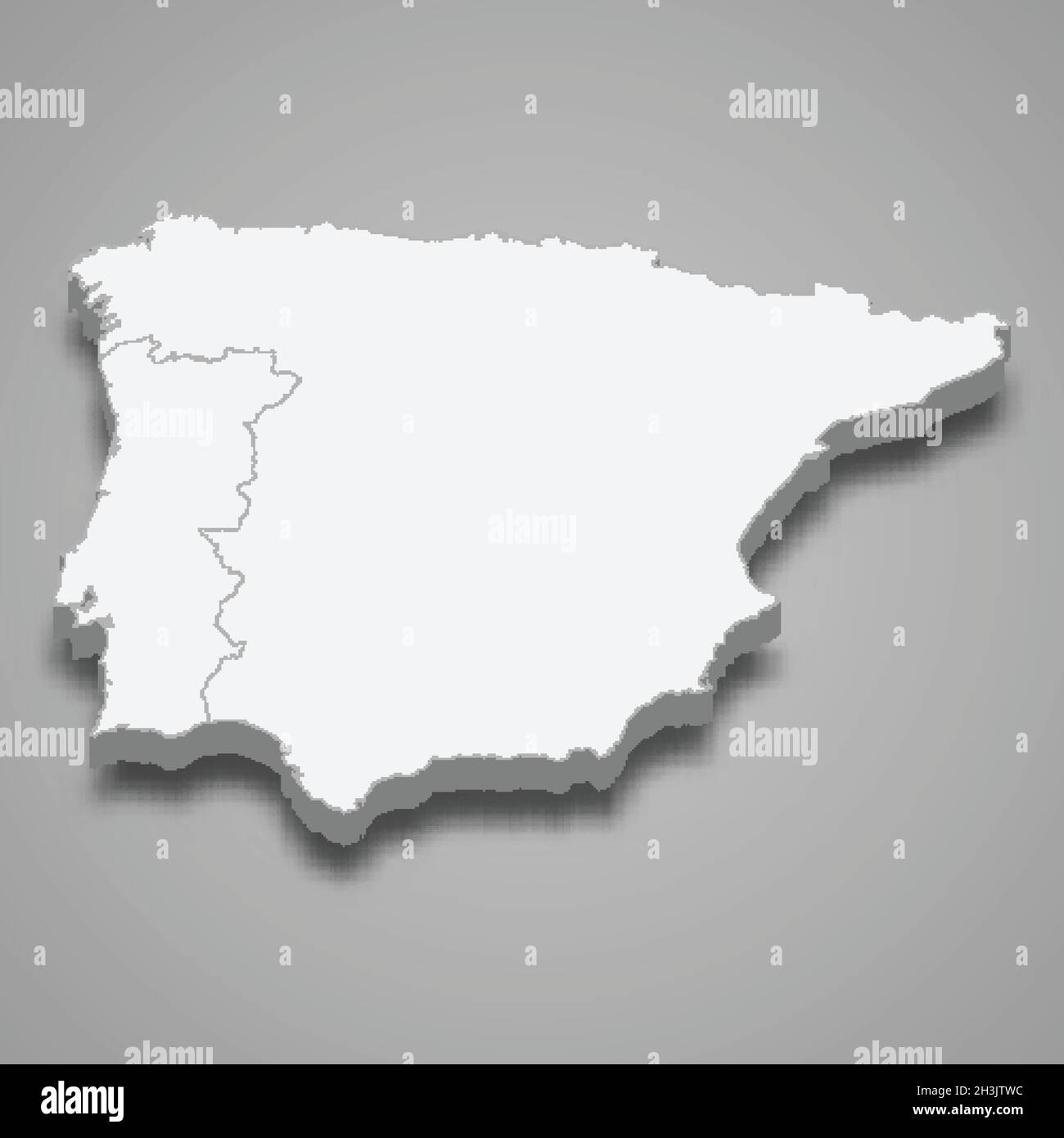 Mappa isometrica 3d della regione della penisola iberica, isolata con illustrazione vettoriale ombra Illustrazione Vettoriale
