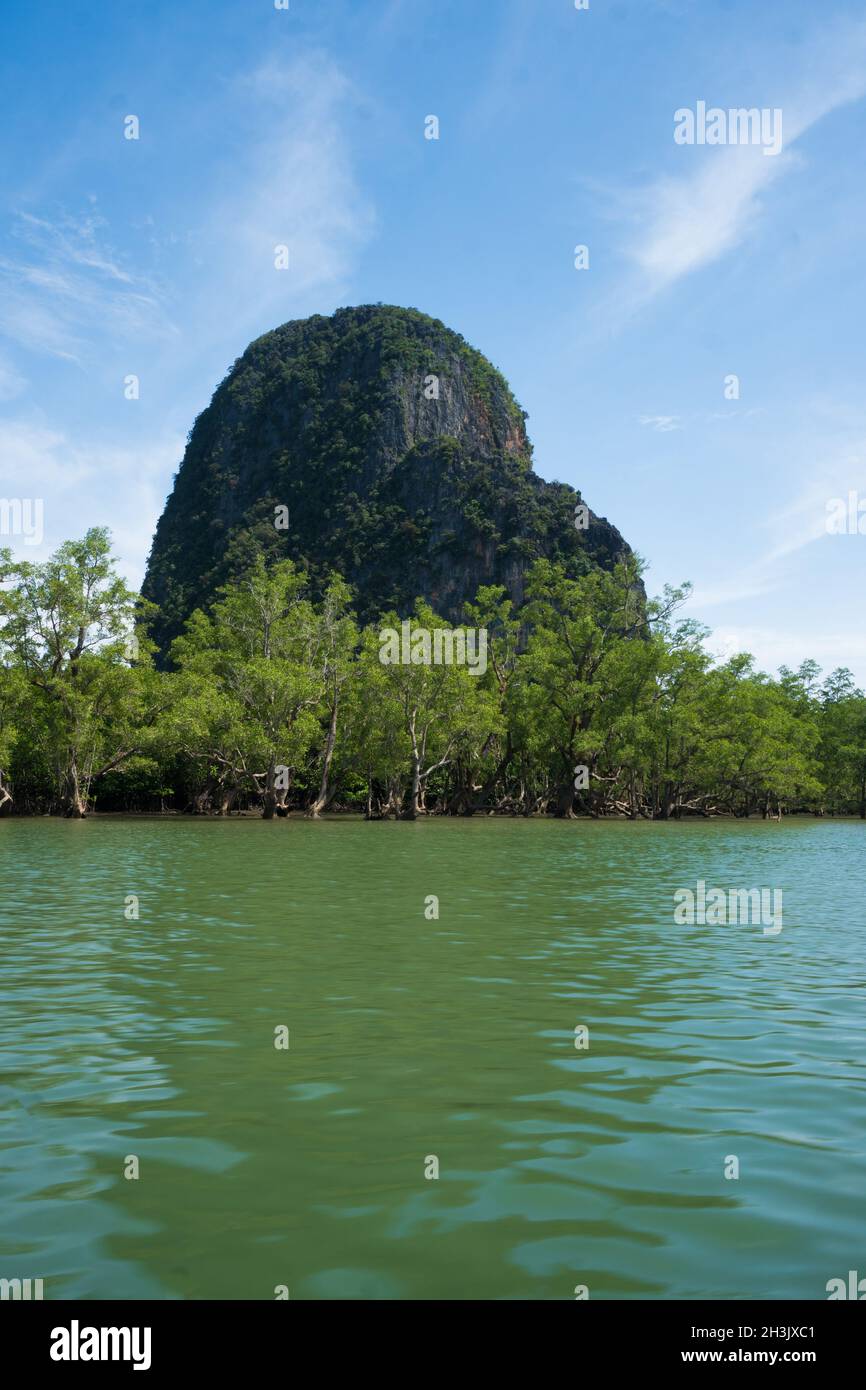 Veduta aerea Phang Nga Bay Marine National Park protetto e di importanza ecologica internazionale paludi boschimento Foto Stock