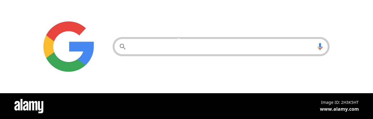 Barra di ricerca di Google nel browser. Immagine editoriale. Vinnitsia, Ucraina - 14 giugno 2021. EPS 10 Illustrazione Vettoriale