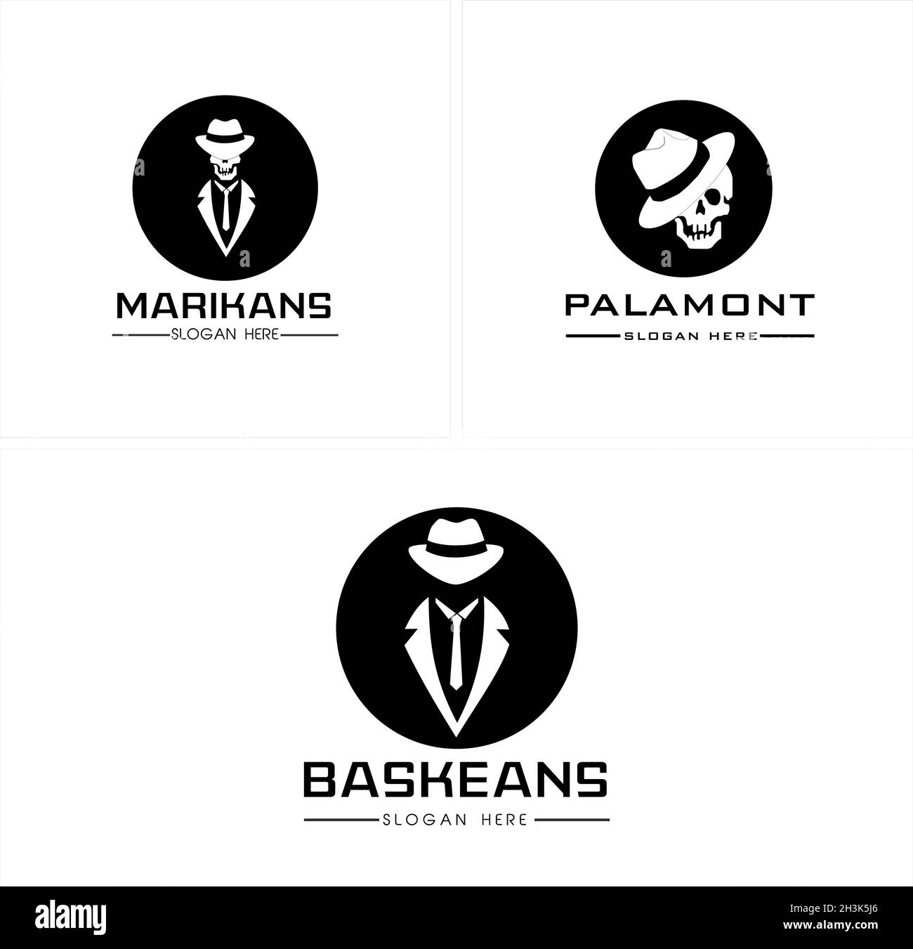 Set di cranio con cravatta camicia disegno vettoriale logo Illustrazione Vettoriale