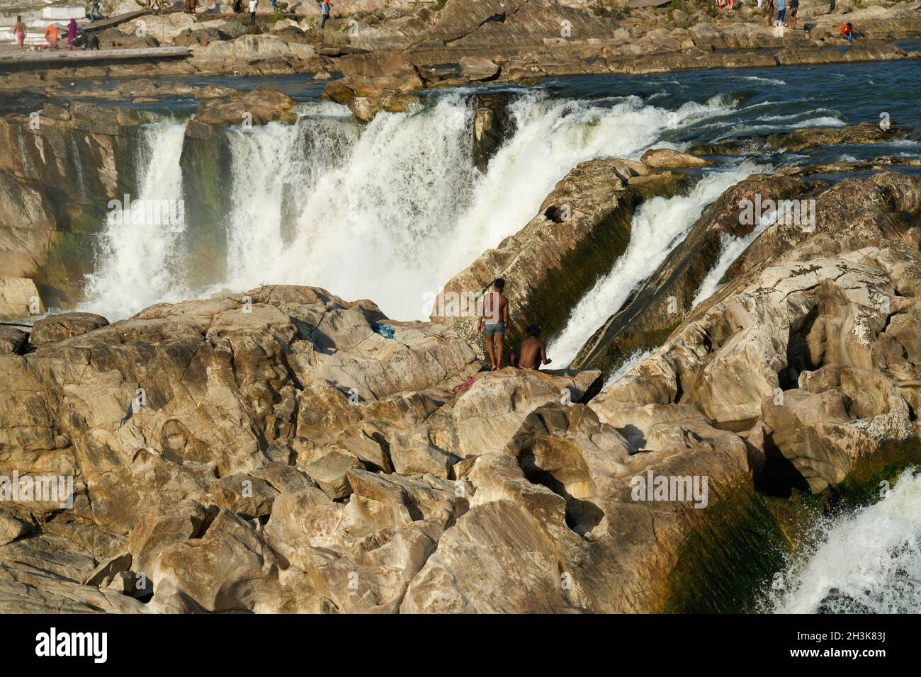 Cascata di Dhuandhar a Bhedaghat, Jabalpur, Madhya Pradesh, India. Foto Stock