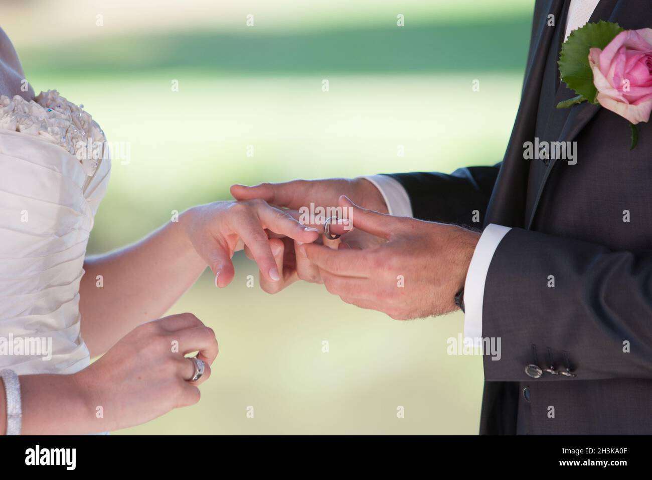 Scambio degli anelli di nozze Foto Stock