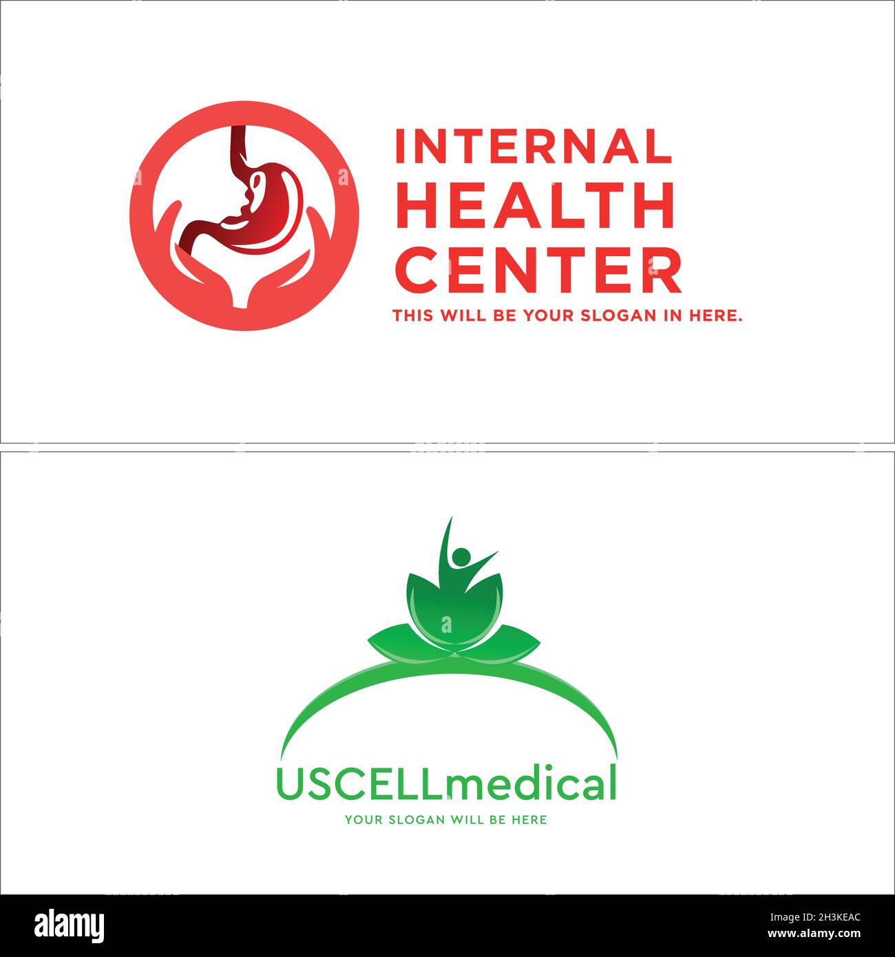 Moderna cura medica stomaco persone natura logo design Illustrazione Vettoriale