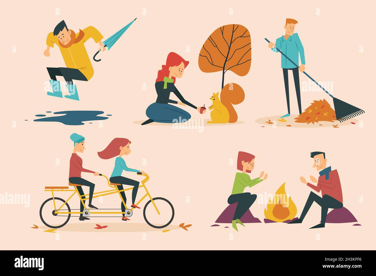 persone autunno parco disegno vettoriale Illustrazione Vettoriale