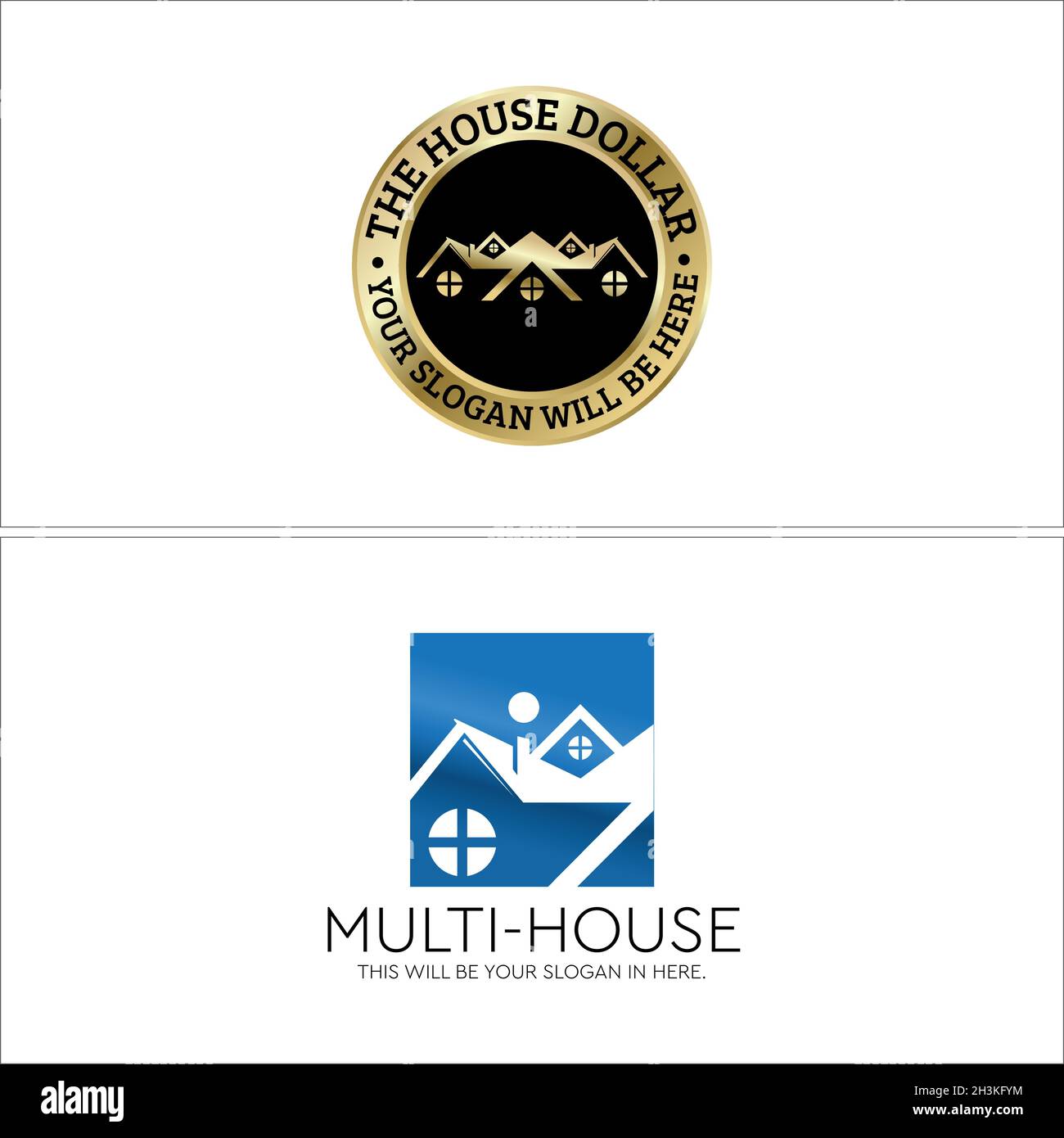 Linea piatta costruzione casa di lusso logo design Illustrazione Vettoriale