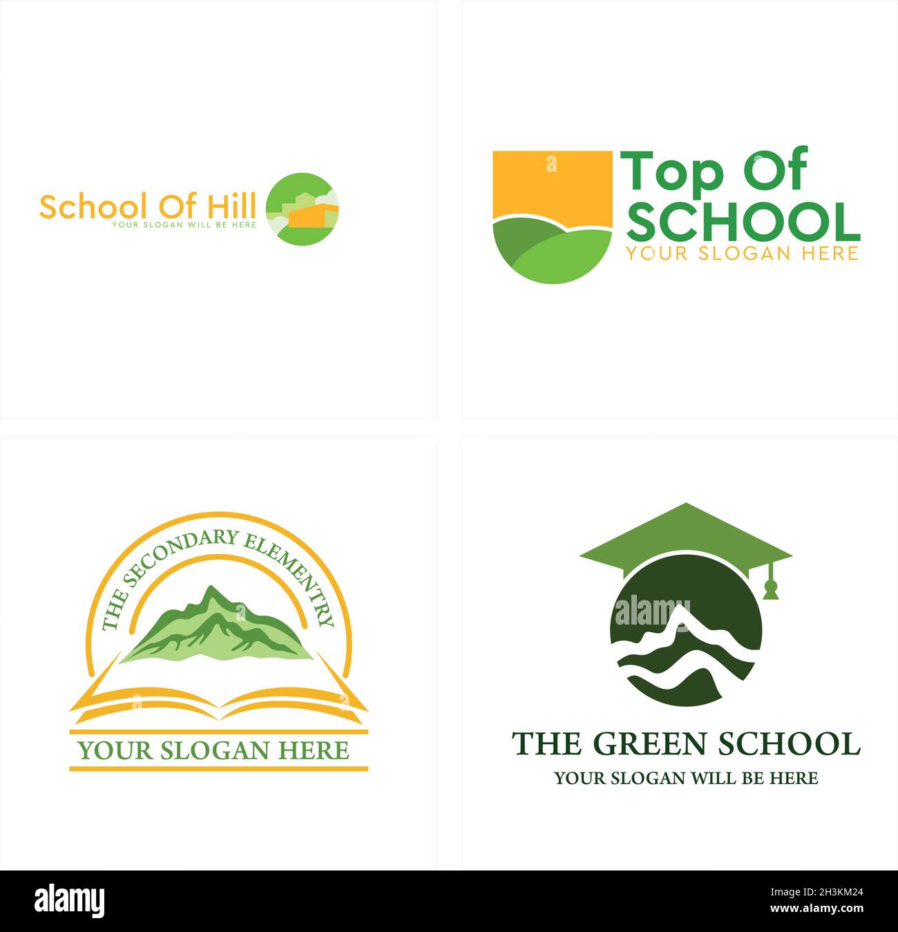 Modern Education accademia verde scuola montagna libro design logo Illustrazione Vettoriale