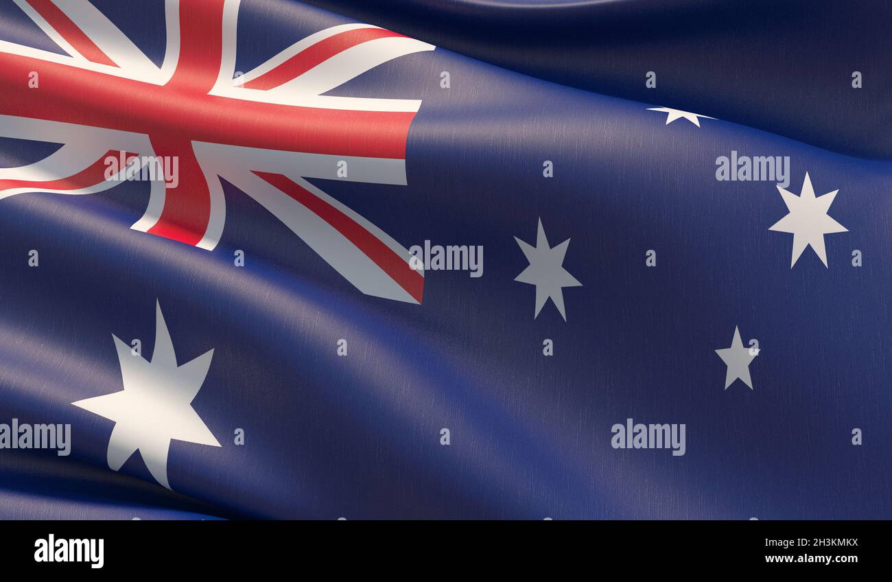 Sventolato altamente dettagliate di close-up bandiera di Australia. 3D'illustrazione. Foto Stock