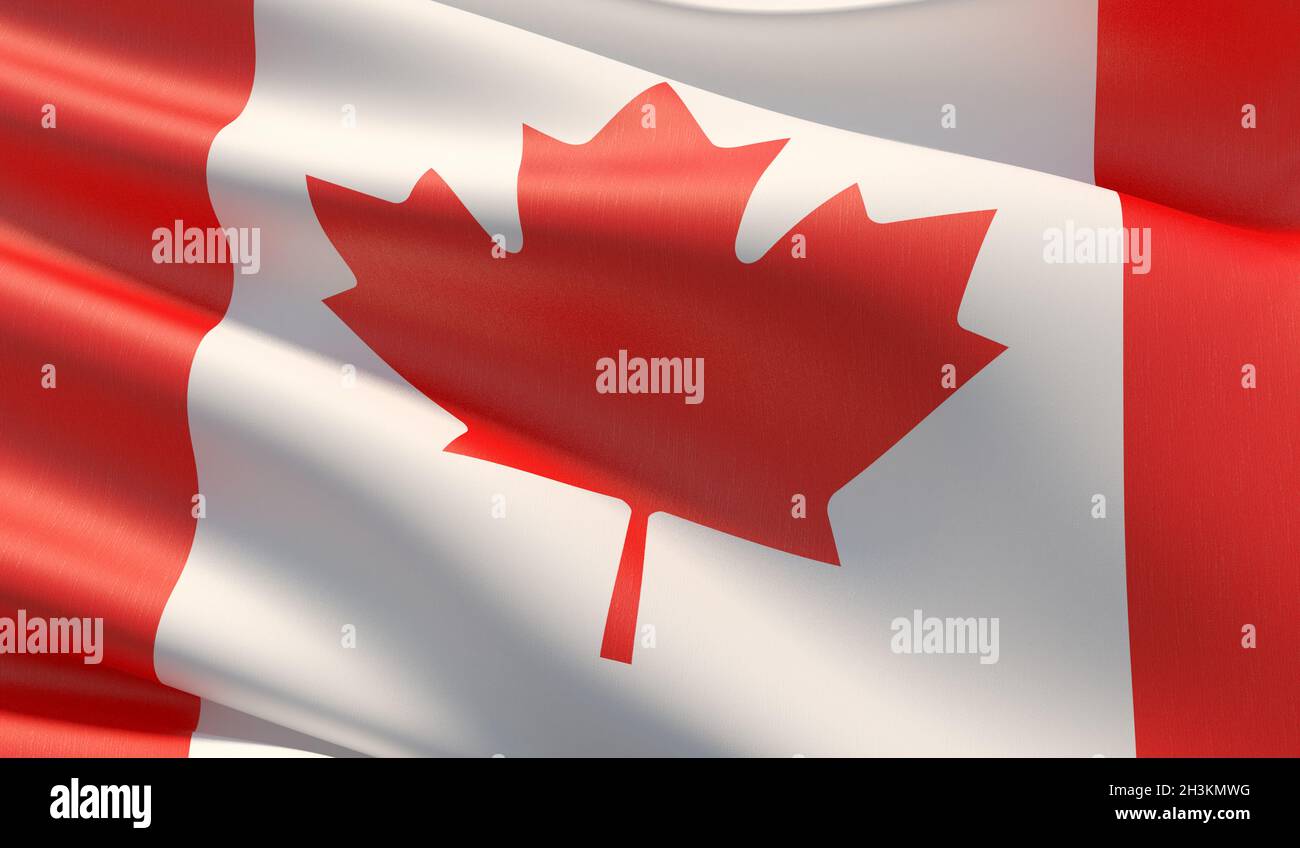 Alta risoluzione di close-up bandiera del Canada. 3D'illustrazione. Foto Stock