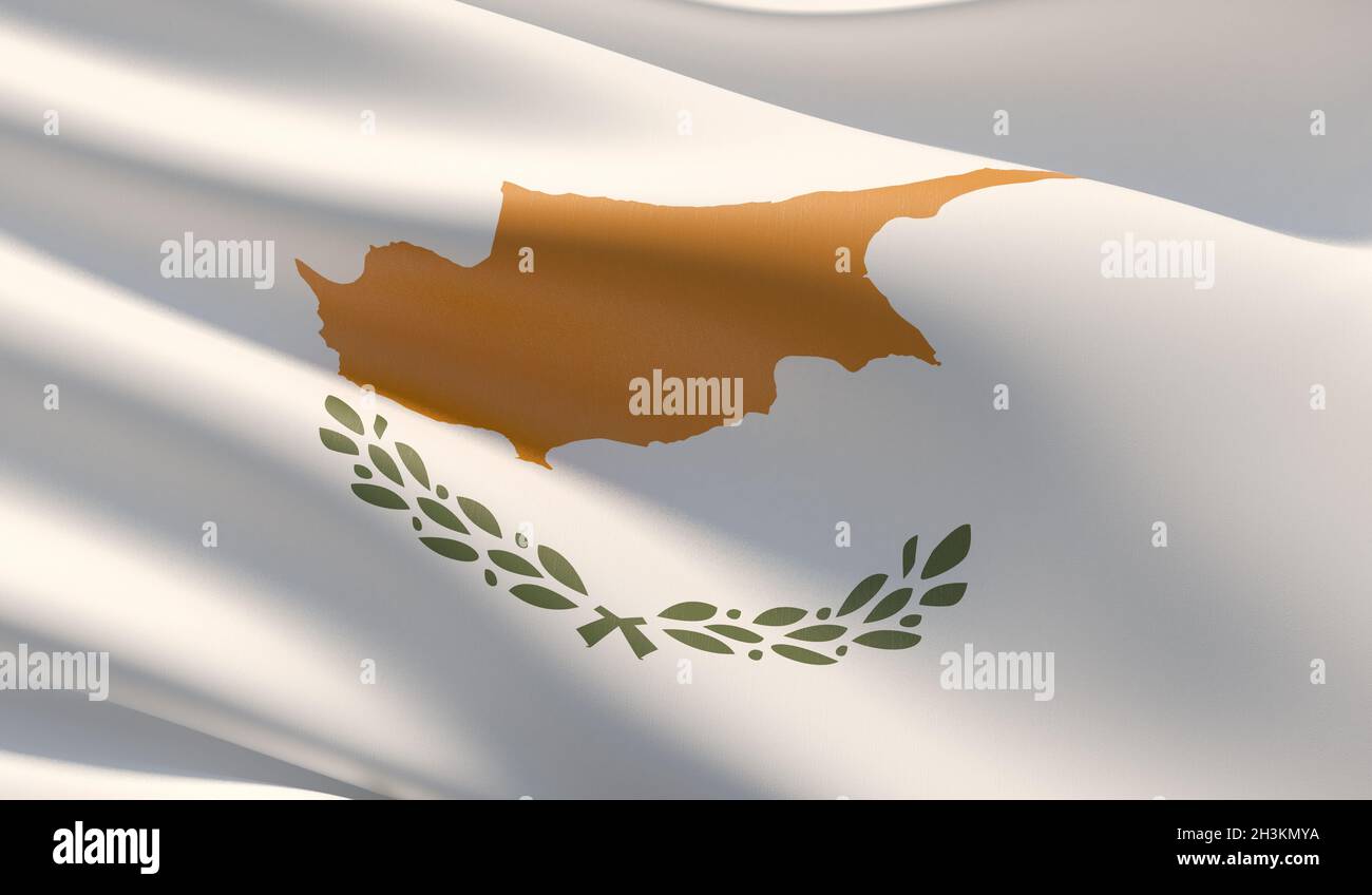 Alta risoluzione di close-up Bandiera di Cipro. 3D'illustrazione. Foto Stock