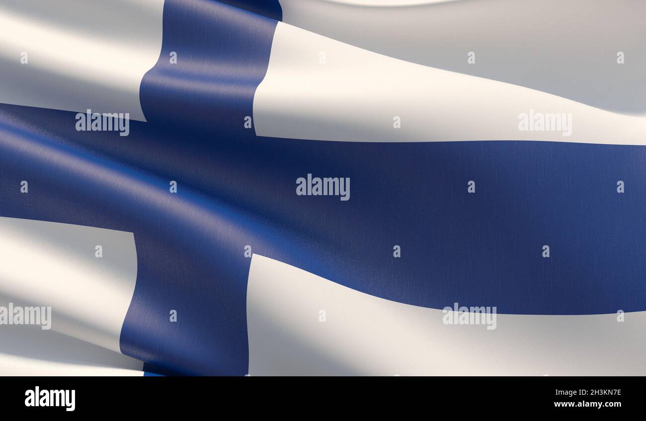Alta risoluzione di close-up bandiera della Finlandia. 3D'illustrazione. Foto Stock