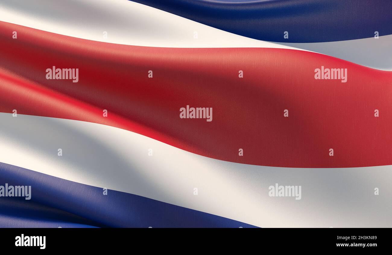 Alta risoluzione di close-up Bandiera della Costa Rica. 3D'illustrazione. Foto Stock