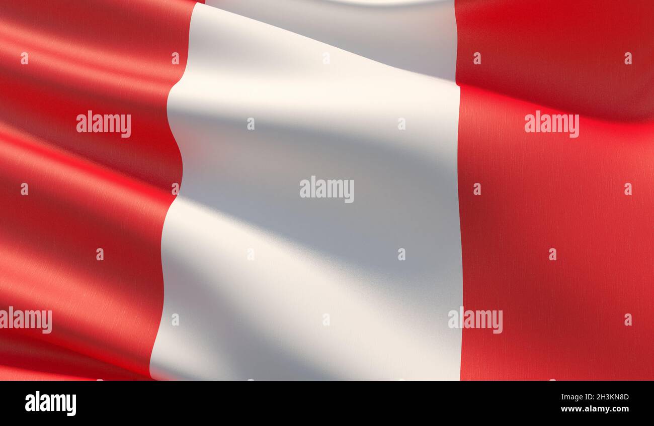 Alta risoluzione di close-up bandiera del Perù. 3D'illustrazione. Foto Stock