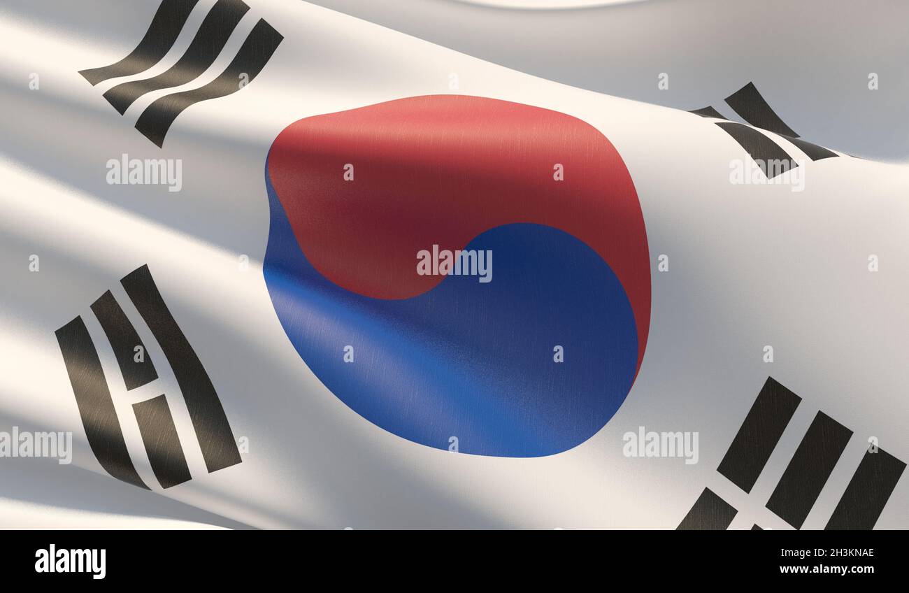 Alta risoluzione di close-up Bandiera della Corea del Sud. 3D'illustrazione. Foto Stock