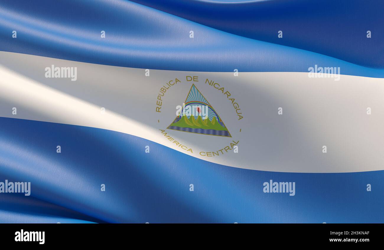 Alta risoluzione di close-up bandiera del Nicaragua. 3D'illustrazione. Foto Stock