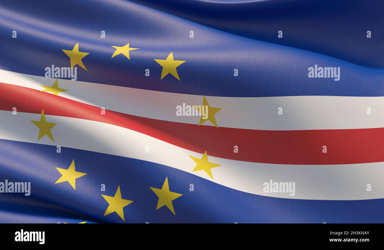 Alta risoluzione di close-up bandiera di Capo Verde. 3D'illustrazione. Foto Stock