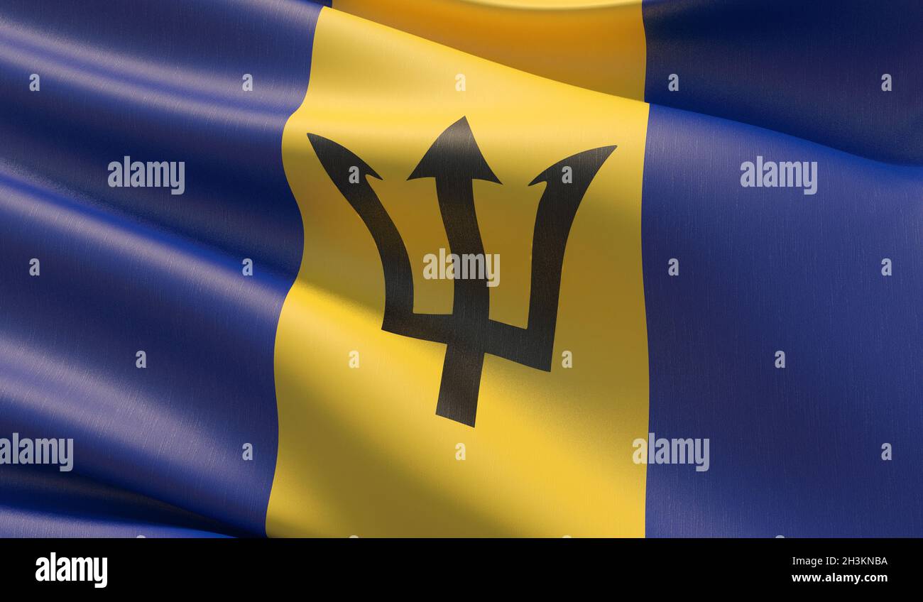 Alta risoluzione di close-up bandiera di Barbados. 3D'illustrazione. Foto Stock