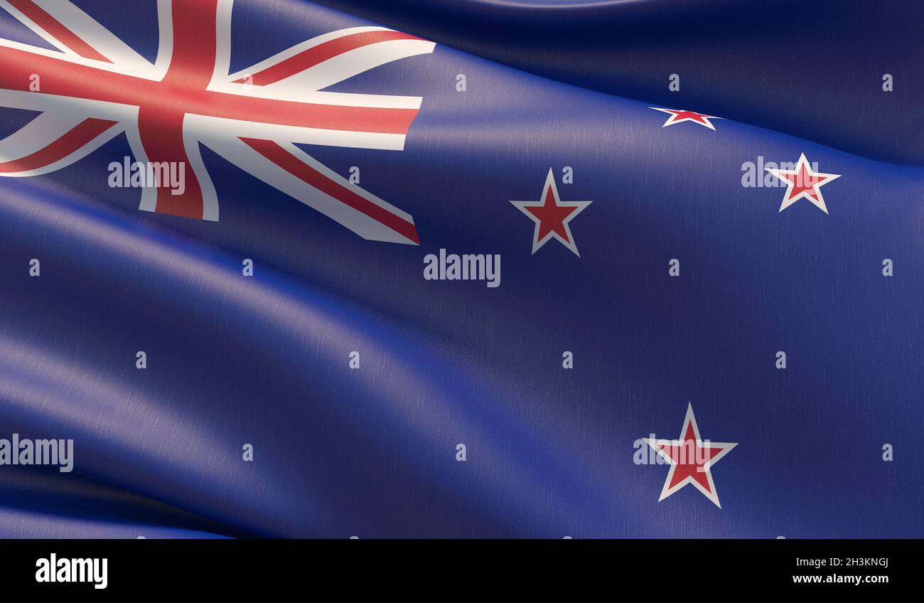 Alta risoluzione di close-up bandiera della Nuova Zelanda. 3D'illustrazione. Foto Stock