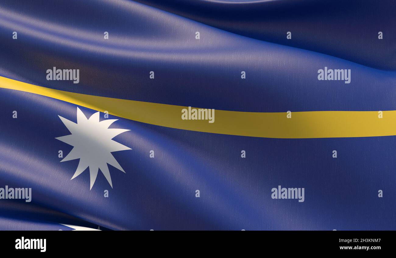 Alta risoluzione di close-up bandiera di Nauru. 3D'illustrazione. Foto Stock