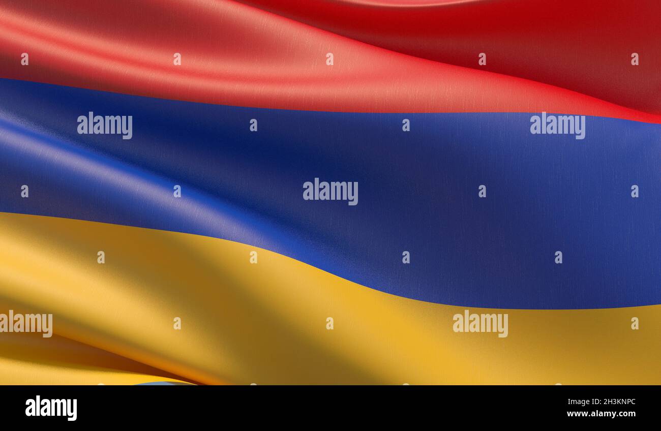 Sventolato altamente dettagliate di close-up bandiera dell'Armenia. 3D'illustrazione. Foto Stock
