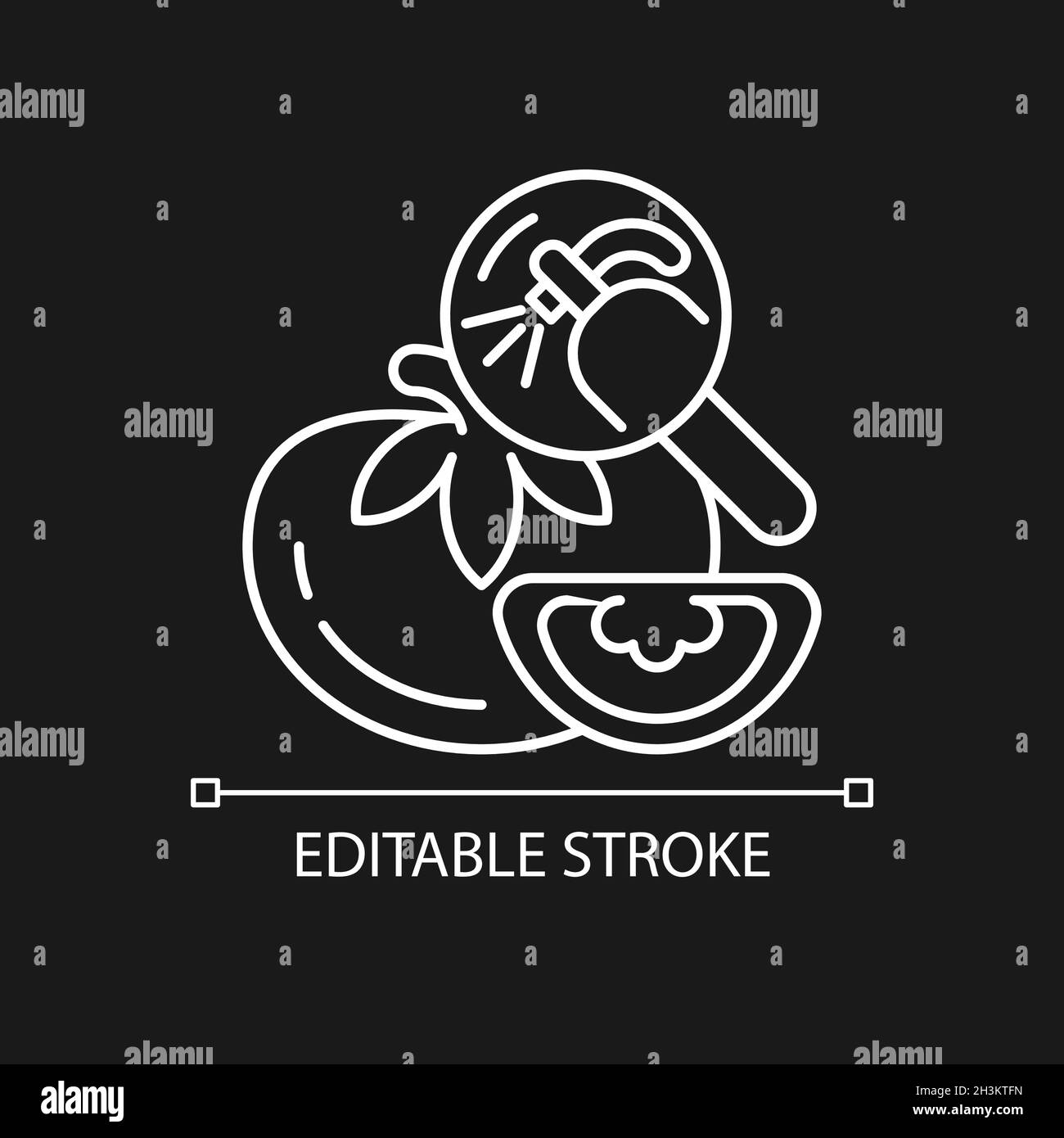 Icona lineare bianca per analisi dei residui di pesticidi per tema scuro Illustrazione Vettoriale