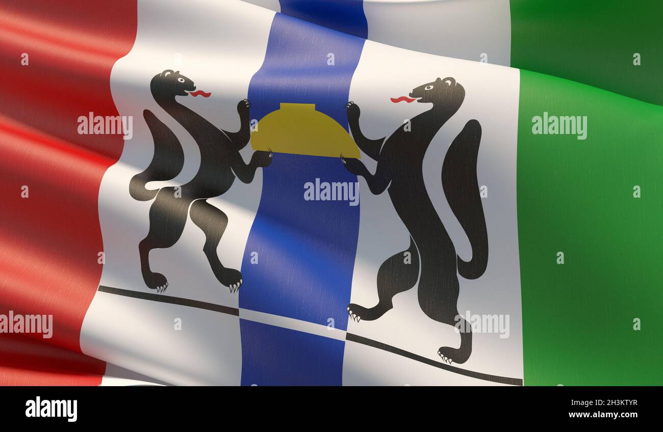 Illustrazione 3D in primo piano ad alta risoluzione. Bandiere dei soggetti federali della Russia. Foto Stock