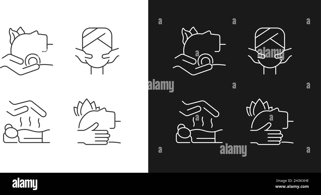 Trattamenti viso e corpo icone lineari impostate per la modalità buio e luce Illustrazione Vettoriale