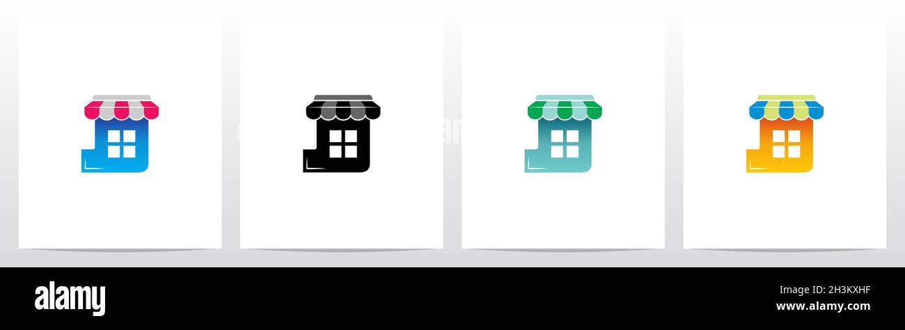 Store Roof on Letter Logo Design J Illustrazione Vettoriale