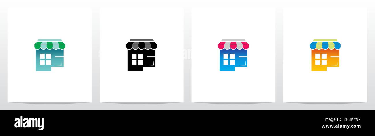 Store Roof on Letter Logo Design F Illustrazione Vettoriale