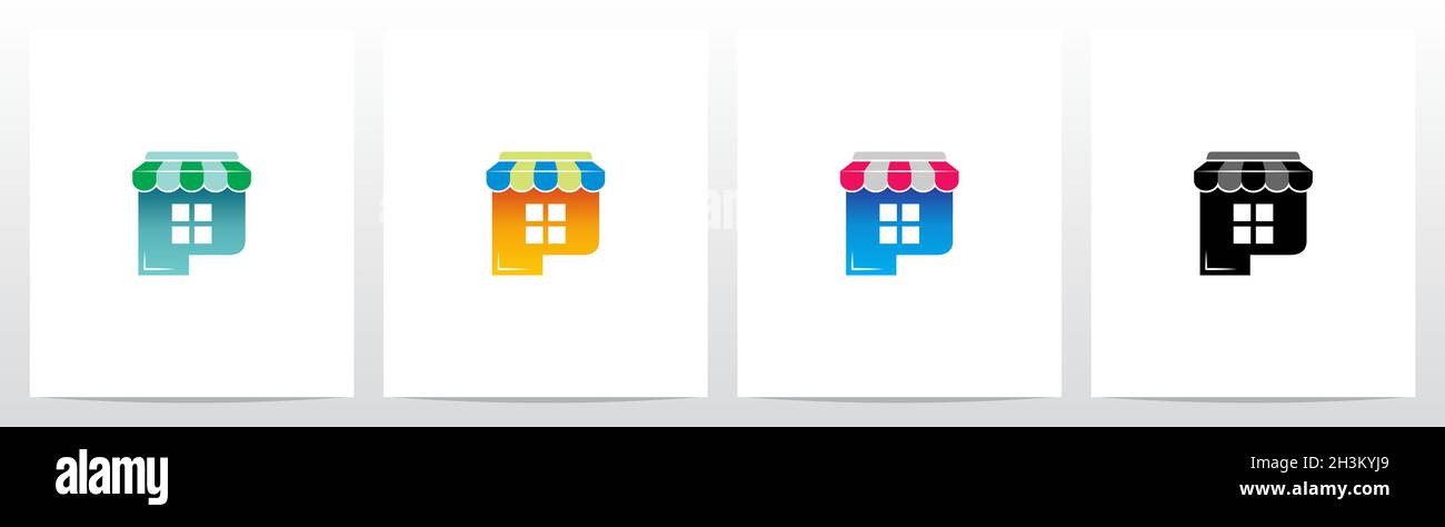 Store Roof on Letter Logo Design P Illustrazione Vettoriale