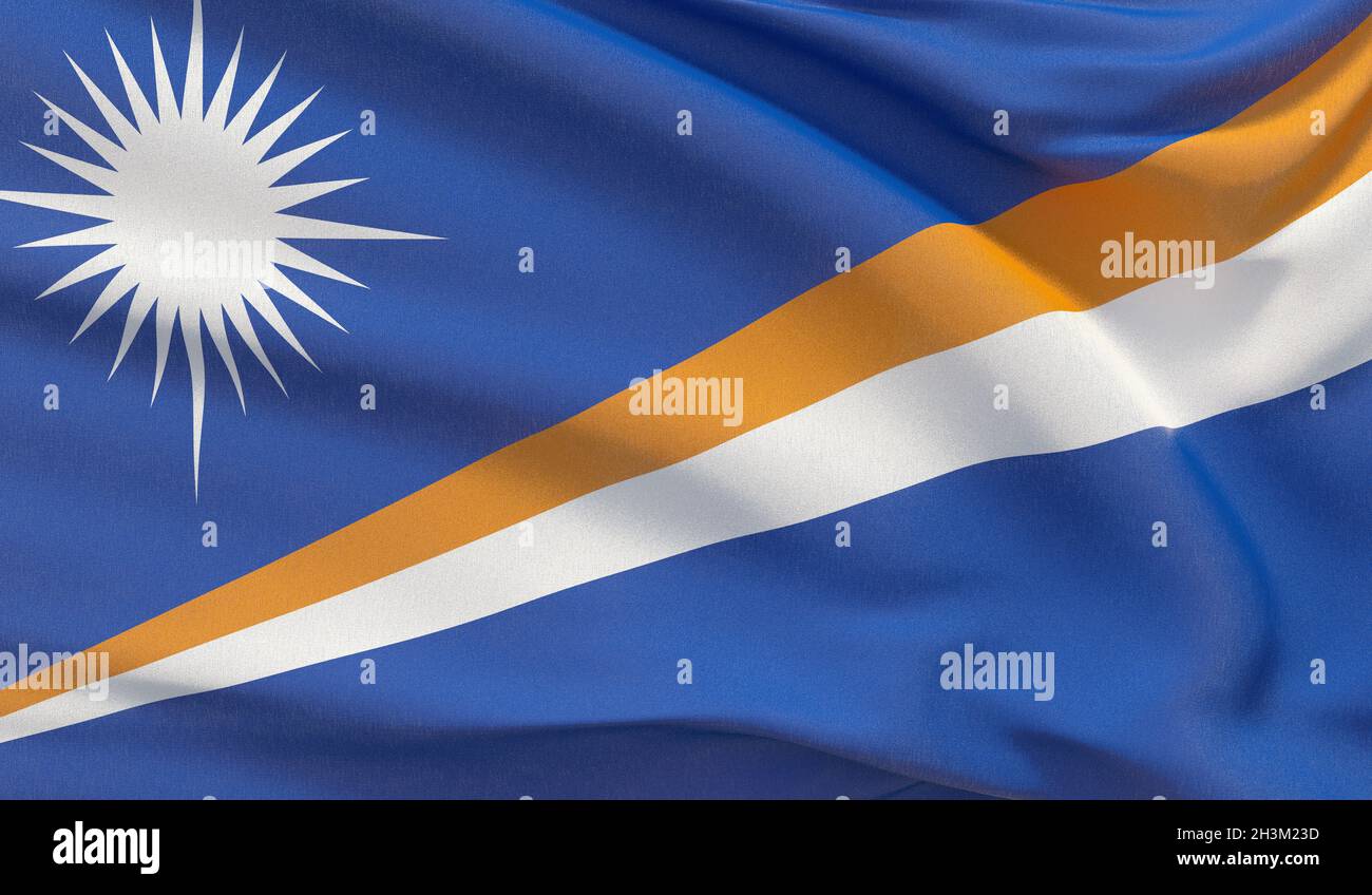 Bandiera nazionale delle Isole Marshall. Rendering 3D ravvicinato estremamente dettagliato. Foto Stock