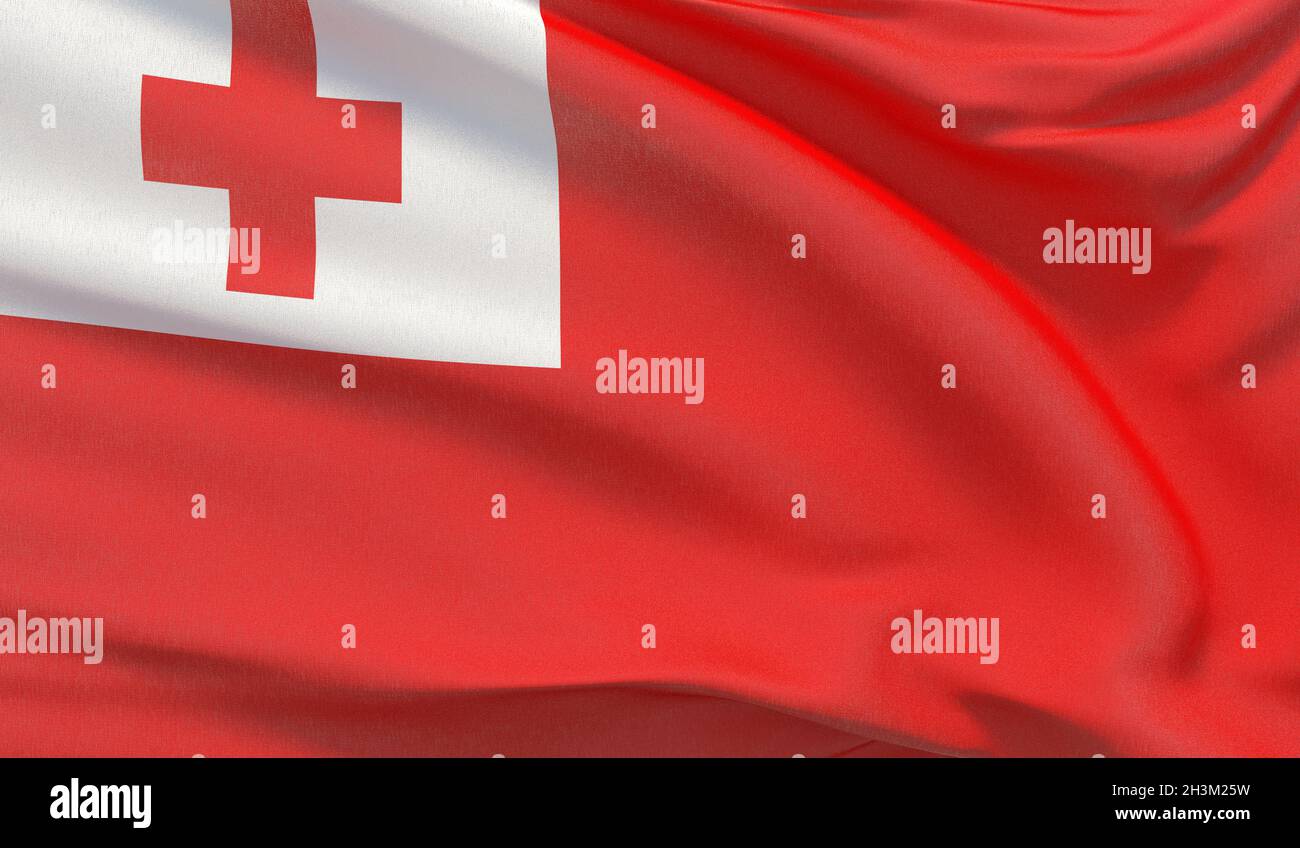 Sventolare la bandiera nazionale di Tonga. Rendering 3D ravvicinato estremamente dettagliato. Foto Stock