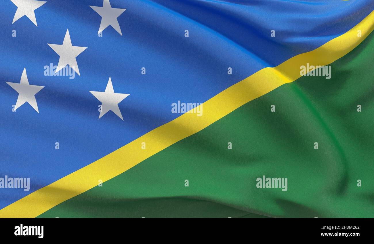 Sventolando bandiera nazionale delle Isole Salomone. Rappresentazione 3D dettagliata e dettagliata. Foto Stock