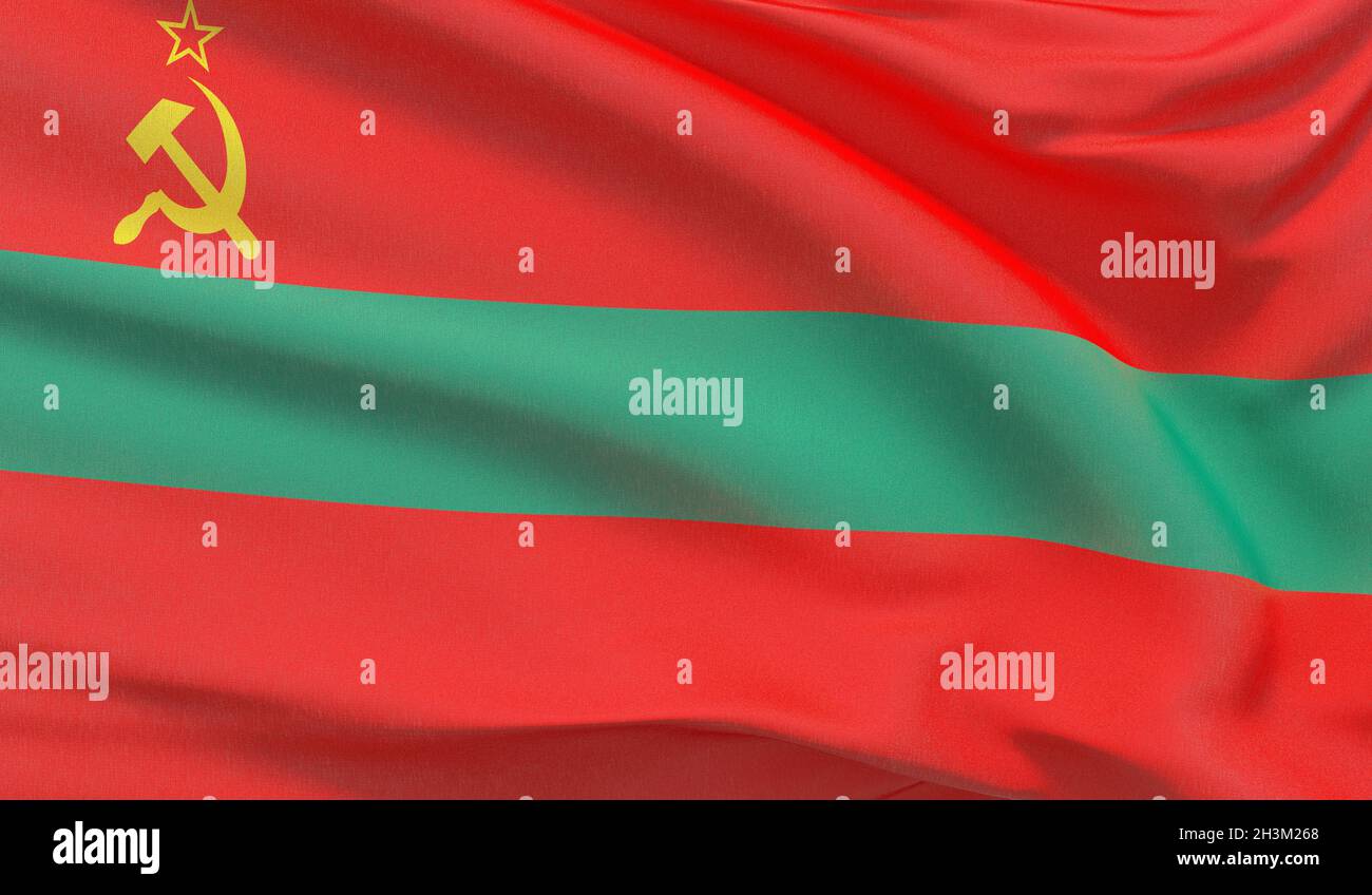 Sventolando bandiera nazionale della Transnistria. Rappresentazione 3D dettagliata e dettagliata. Foto Stock