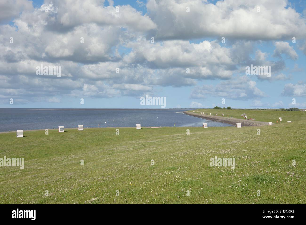 Spiaggia di Vollerwiek al Mare del Nord, frisia del Nord, Penisola di Eiderstedt, Schleswig-Holstein, Germania Foto Stock