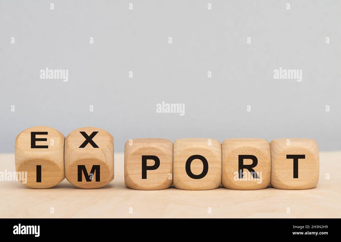 Esportazione e importazione stampate su cubi Foto Stock