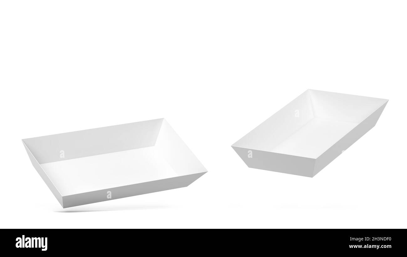 Vassoio per alimenti in carta illustrazione 3d isolato su sfondo bianco Foto Stock