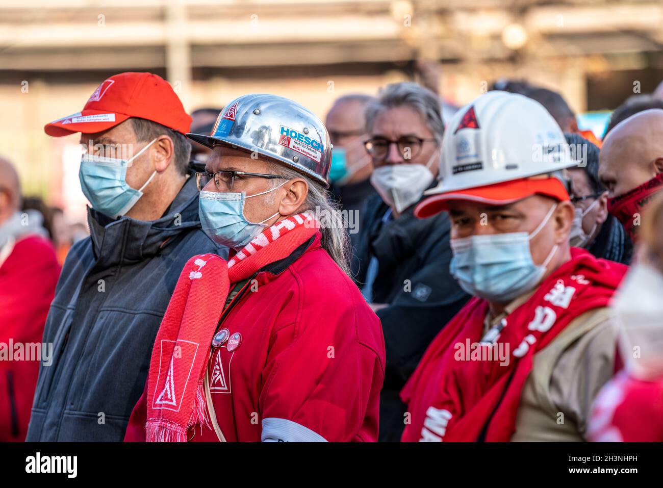 Giornata d'azione dell'acciaio di IG Metall, in 50 sedi in tutta la Germania, per FairWandel, la conversione dell'industria siderurgica a CO2 neutro, con jo Foto Stock