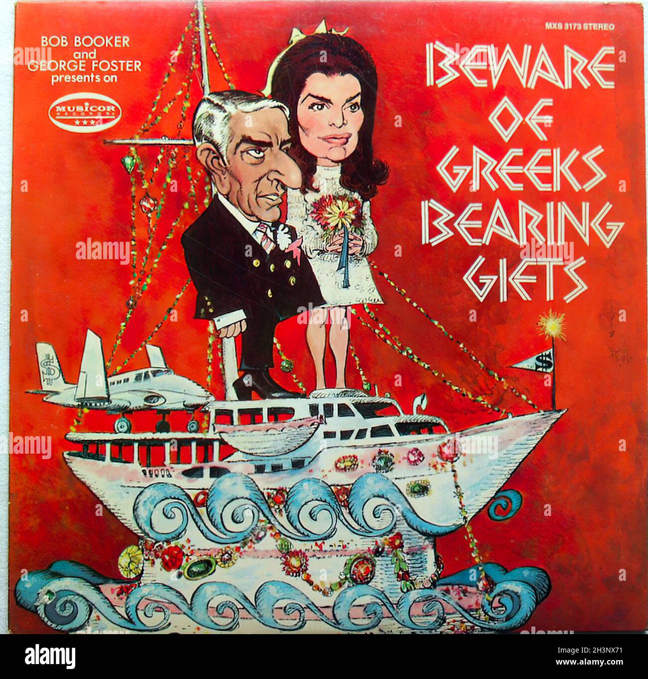 1968 attenzione dei Greci regali cuscinetto Record LP Comedy Satire Illustration copertina vinile Foto Stock