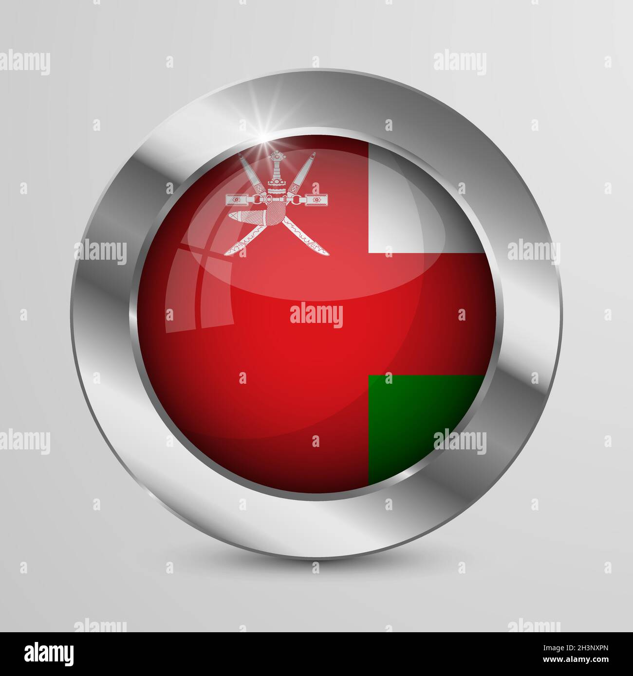 Pulsante EPS10 Vector Patriotic con colori di allarme Oman. Un elemento di impatto per l'uso che si desidera fare di esso. Illustrazione Vettoriale