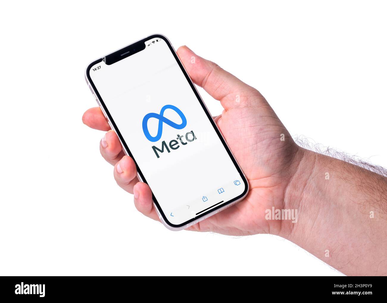 Antalya, TURCHIA - 30 ottobre 2021. IL logo Meta Platforms, Inc del conglomerato tecnologico USA sullo schermo di iPhone 12 Foto Stock