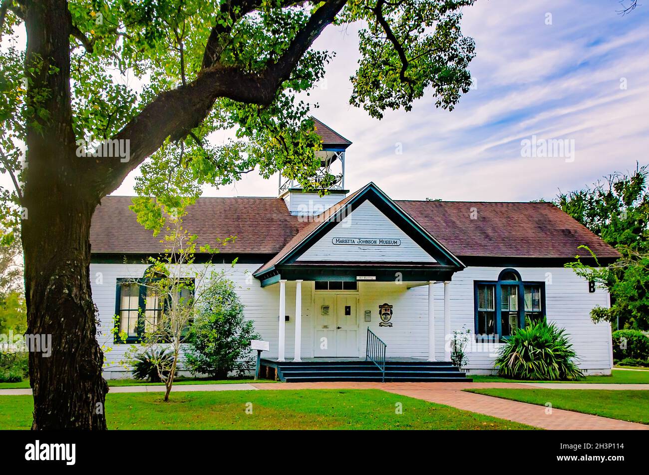 Il Bell Building, che ospita il Marietta Johnson Museum, è raffigurato nel campus Coastal Alabama Community College di Fairhope, Alabama. Foto Stock