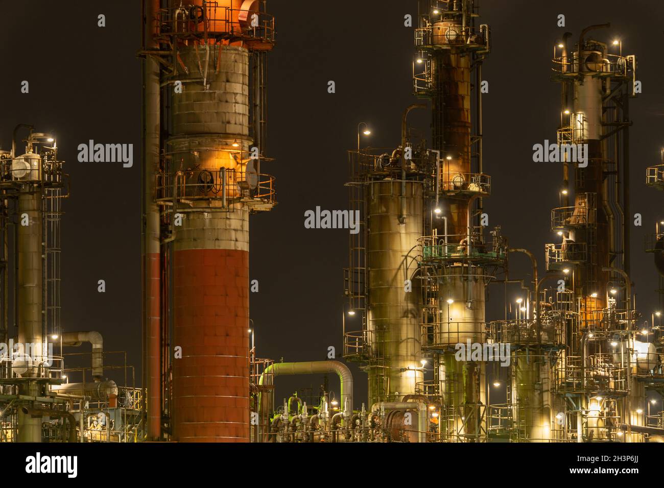 Vista notturna della fabbrica della zona industriale di Kawasaki Keihin Foto Stock