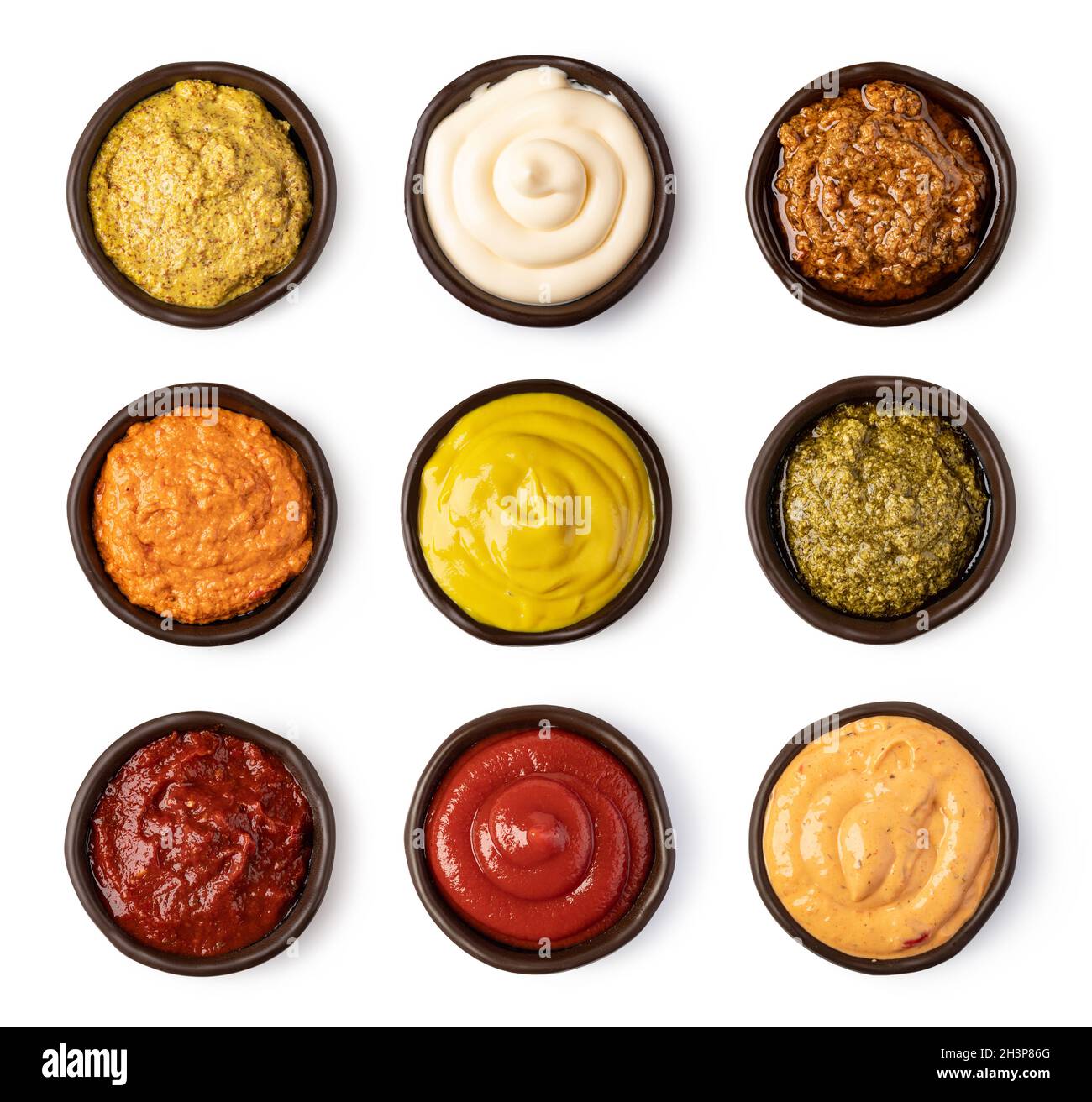 Set di ciotole con salsa Foto Stock