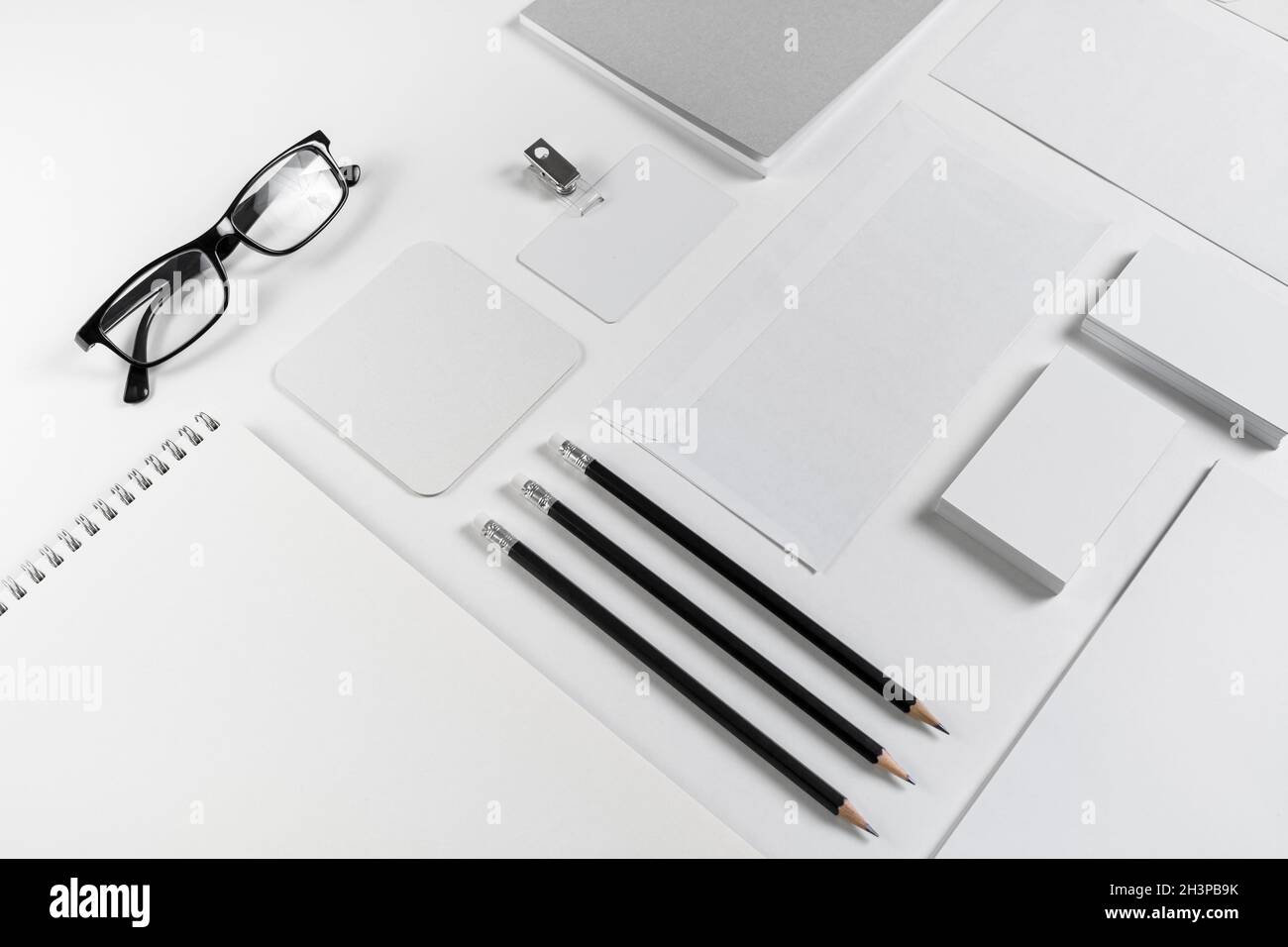 Articoli di cancelleria e modello di ID Foto Stock