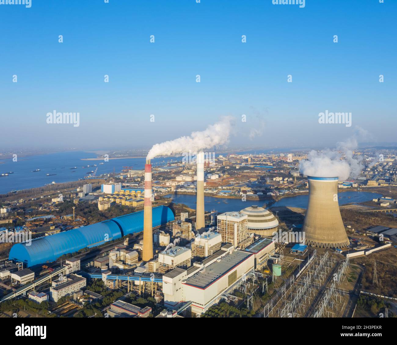 Vista aerea della centrale termica Foto Stock