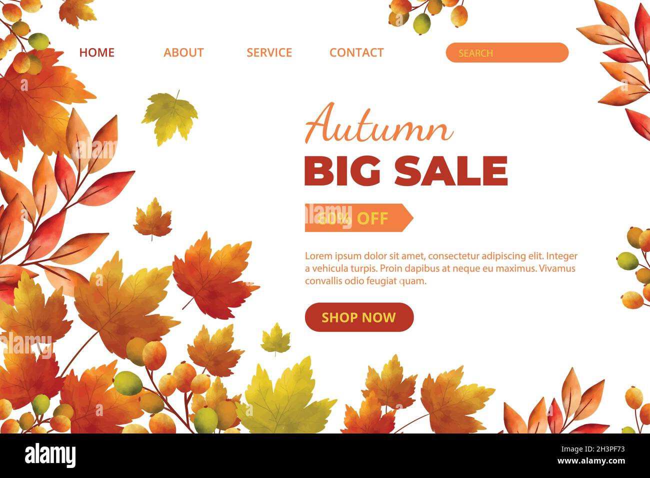 acquerello vendita autunno landing page modello disegno vettoriale illustrazione Illustrazione Vettoriale